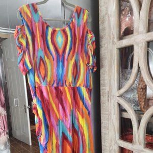 Sassy Jones Multicolored Peek Shoulder Dress